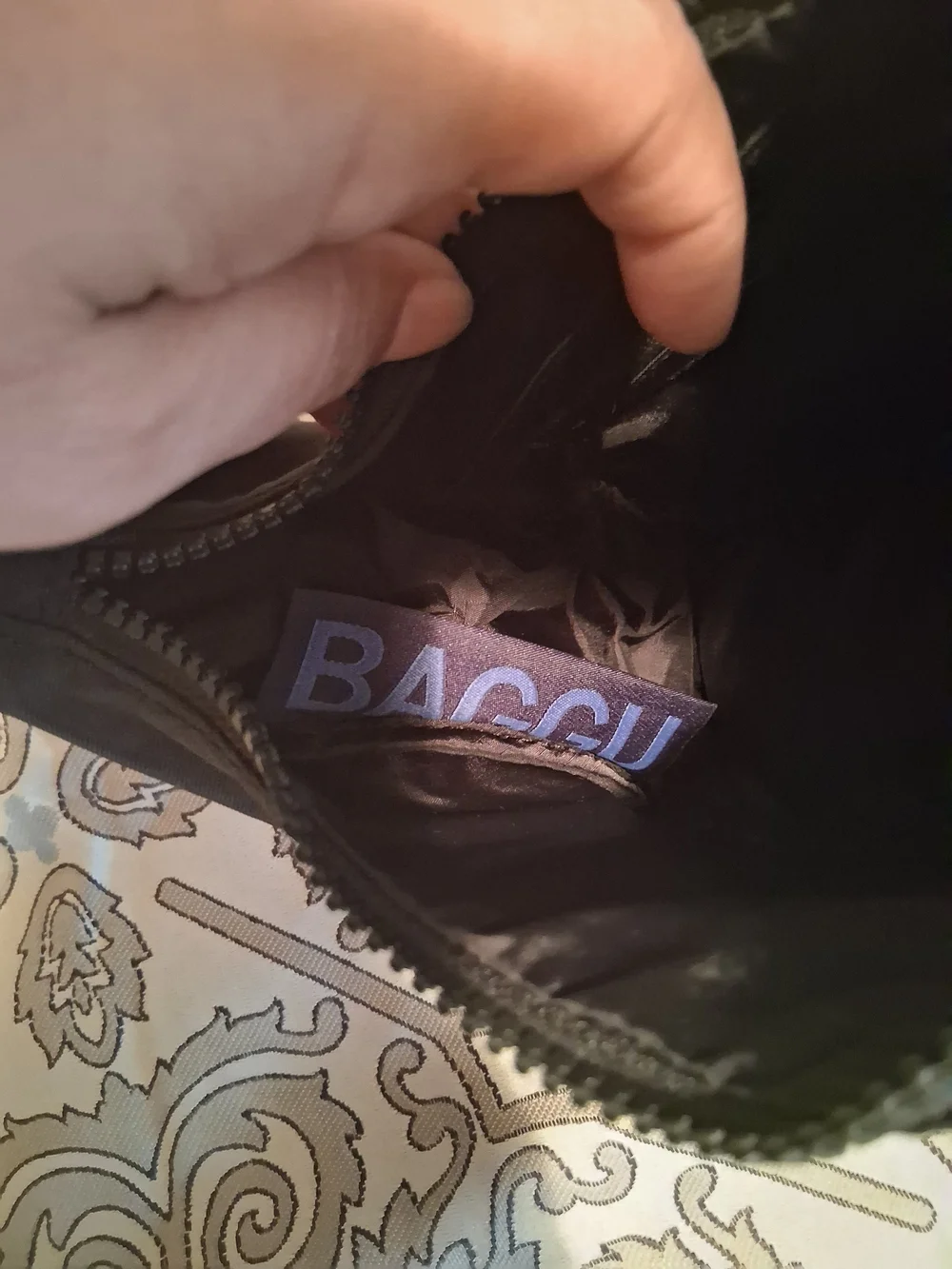 BAGGU Black Shoulder Hobo Bag with Orange Accent